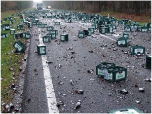 Beer cases on road